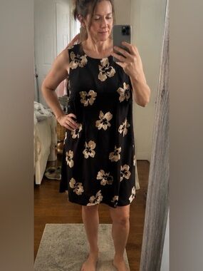 Tommy Hilfiger Black Dress with Beige Floral Print Size 12